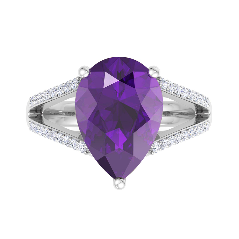 Martha Stewart 5 1/2ctw. Pear Shape Amethyst & Lab Grown Diamond Ring In Sterling Silver image number null